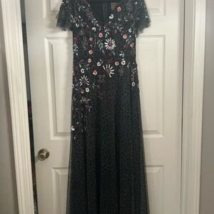 Johnny Was Black Dress with Red and White Embroidery